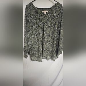 Michael Kors Green and Black Paisley Blouse